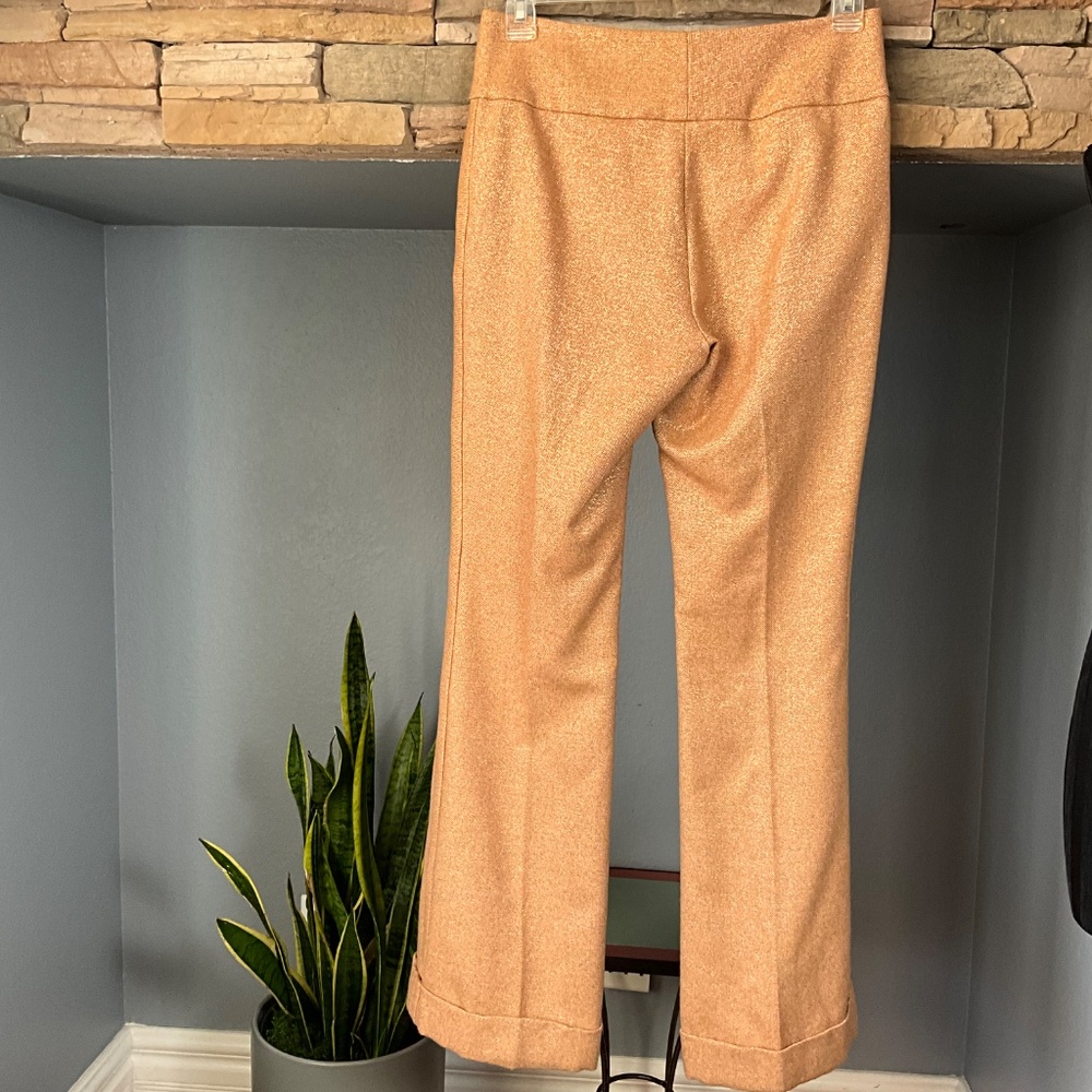 Retro 70s Vibes Metallic Wide Leg Pants Glitter Anthro Tracy Reese Orange Gold 8 - Picture 5 of 8